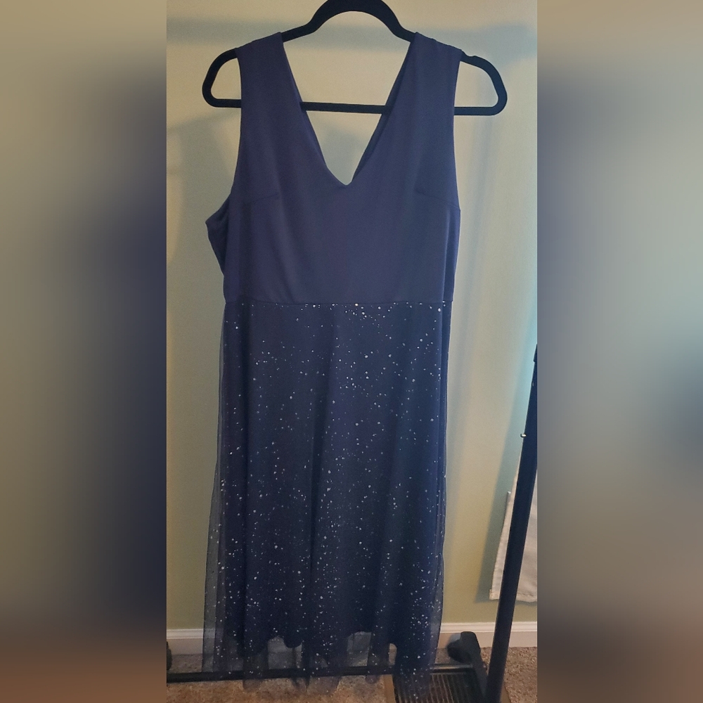 Echoine Contrast Mesh Midi navy blue dress
